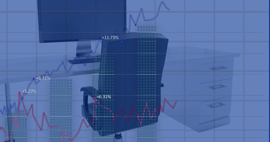 Digital Office with Graphs Representing Financial Growth