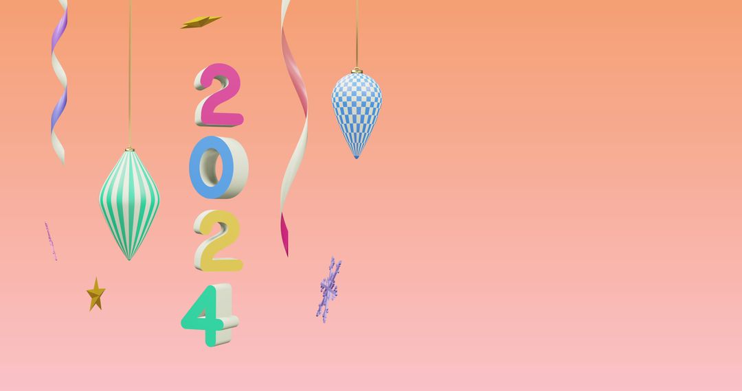 2024 Festive Decorations on Pink Background Celebrating New Year