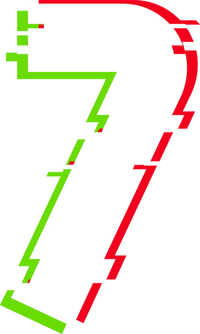 Modern Glitch Number Seven Red Green Transparent Design