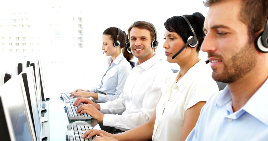 Customer Service Agents Answering Calls in Modern Call Center - Free Images, Stock Photos and Pictures on Pikwizard.com