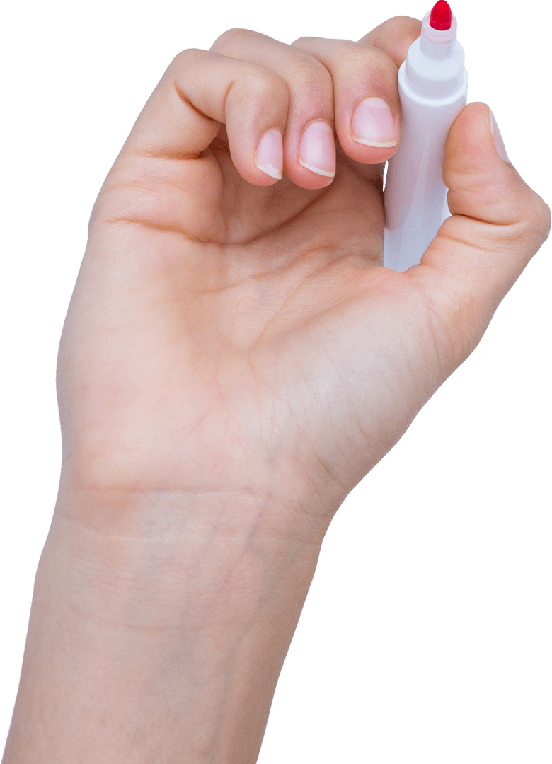 Female Hand Holding Red Marker on Transparent Background