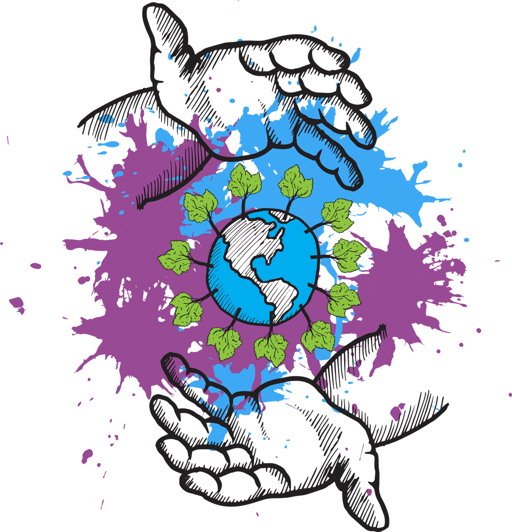 Transparent Hands Protecting Globe Surrounded by Trees, Eco Illustration