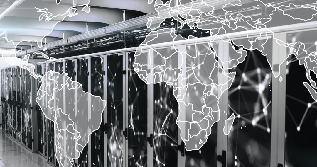Global Network Data Center with World Map Overlay