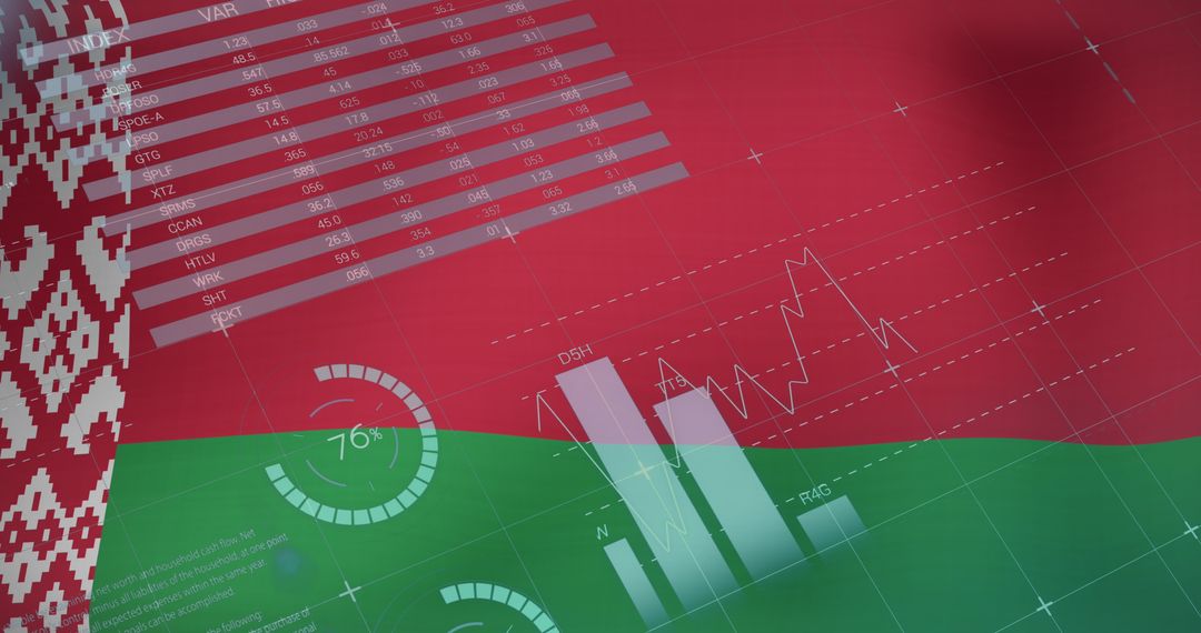 Belarus Flag Overlaying Digital Data and Graphs Visualization