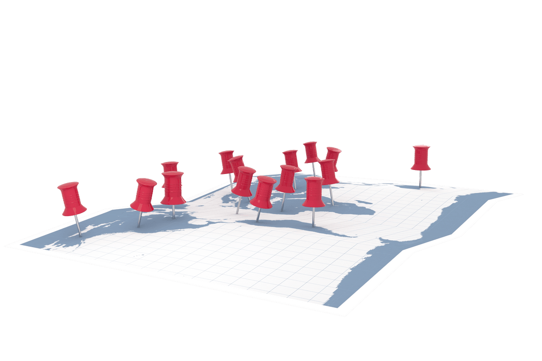 Digital Map with Red Pins on Transparent Background Illustration