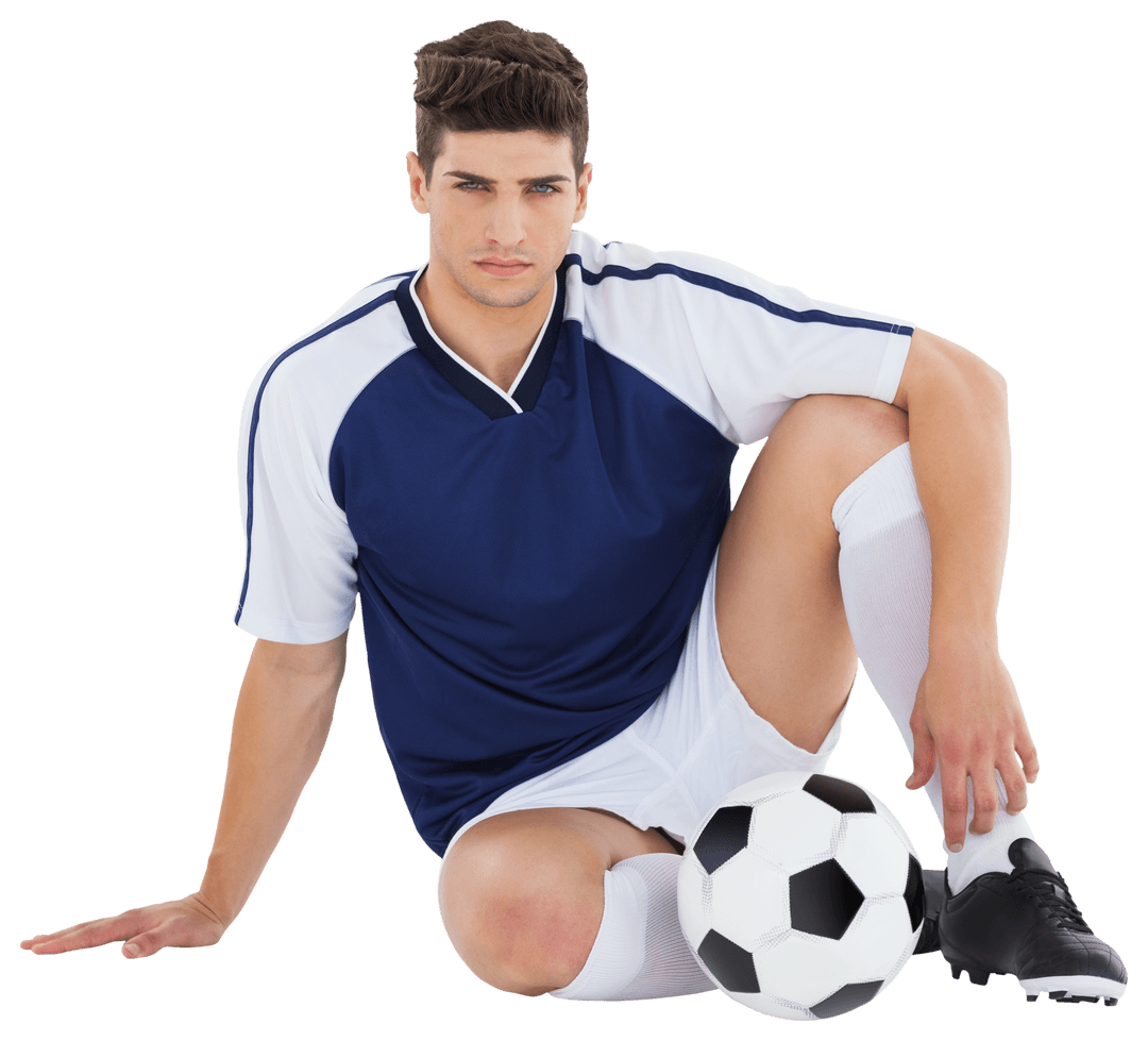 Soccer Player Posing with Ball on Transparent Background