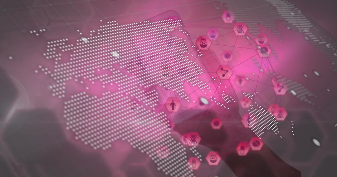 Hand Interacting with Futuristic Digital Global Network