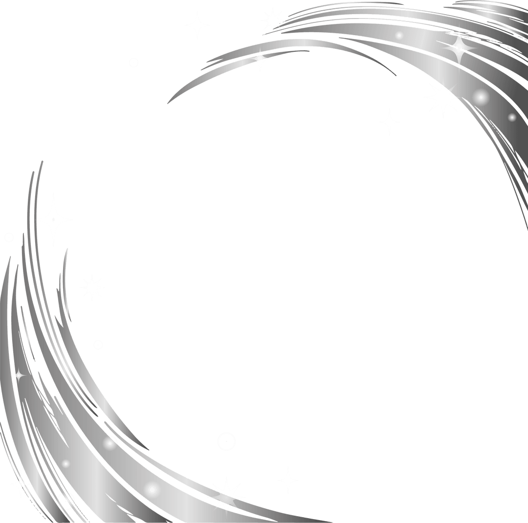 Elegant Silver Brushstroke Arcs with Stars on Transparent Background