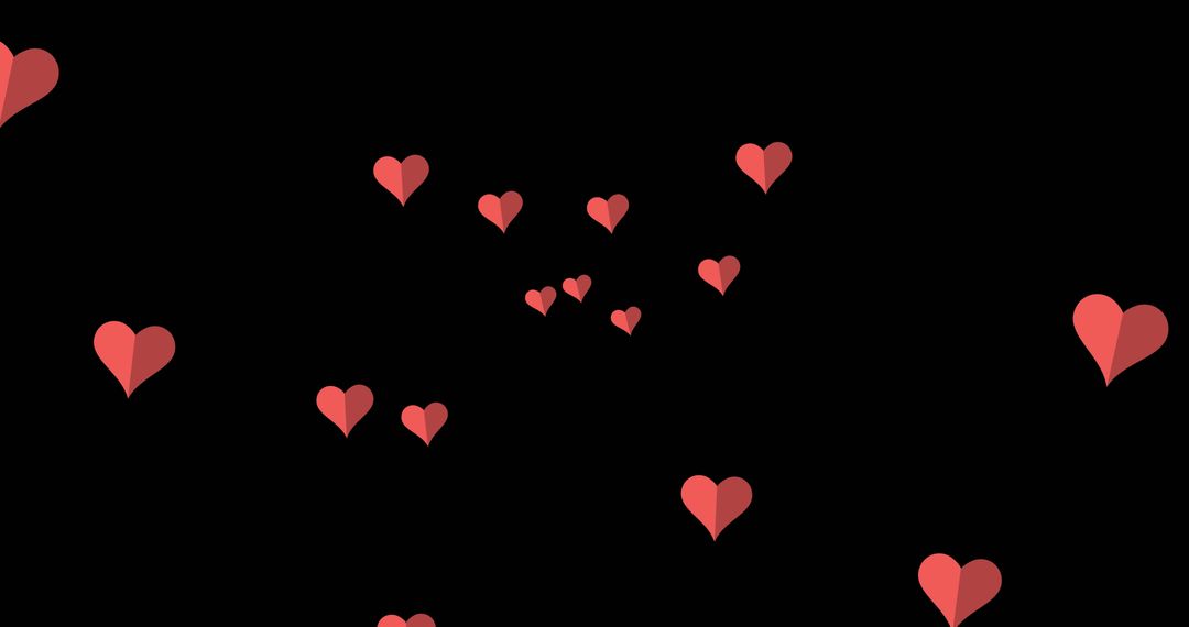 Red Hearts Dispersed on Black Background Depicting Romance