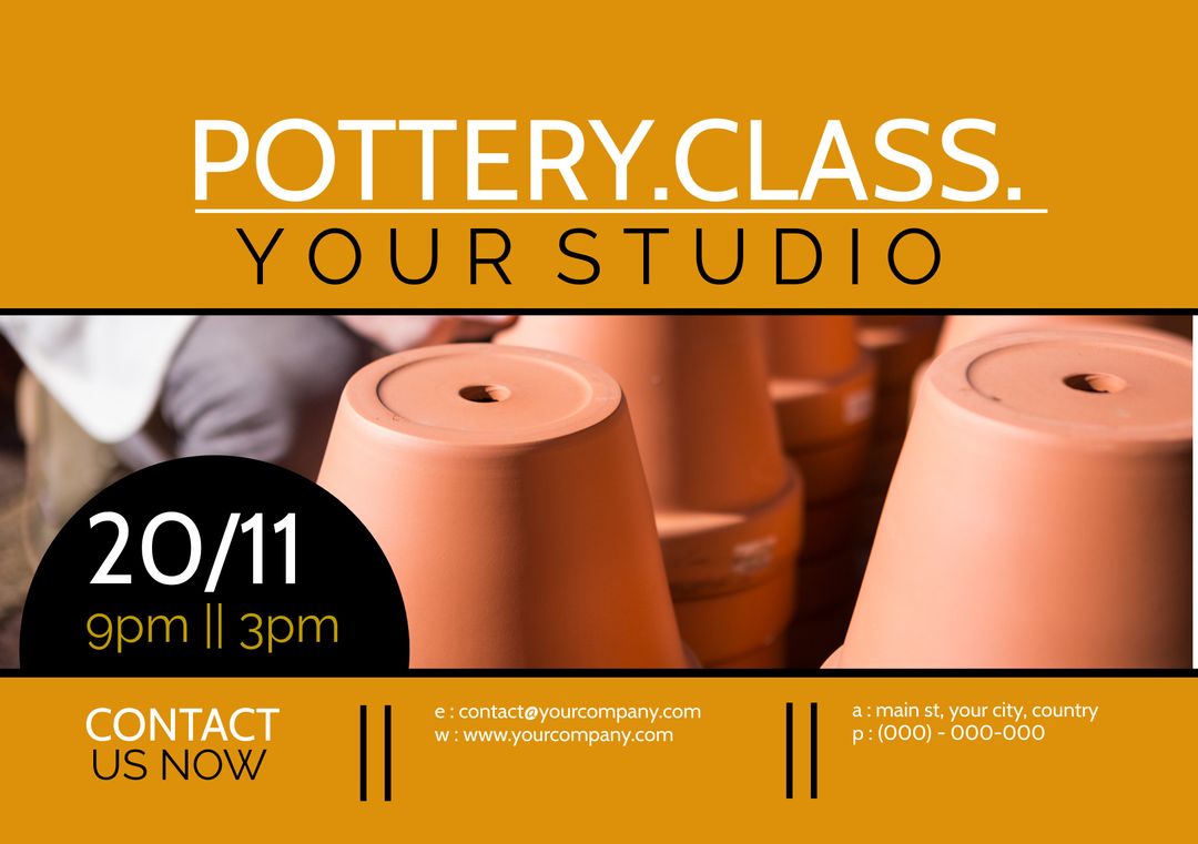 Pottery Class Advertisement with Contact Information and Workshop Details - Download Free Stock Templates Pikwizard.com