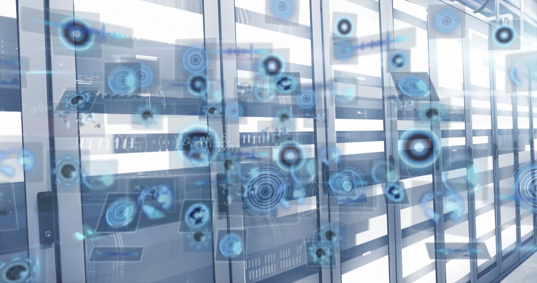 Futuristic Digital Interface in Modern Server Room Concept