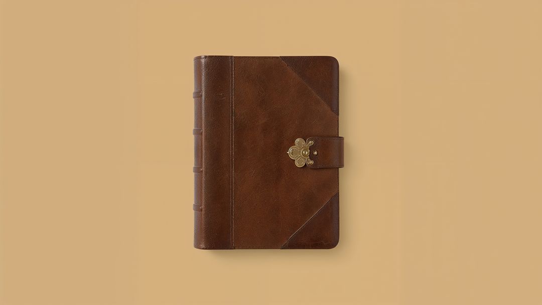Vintage Leather Notebook with Brass Clasp on Minimalist Background