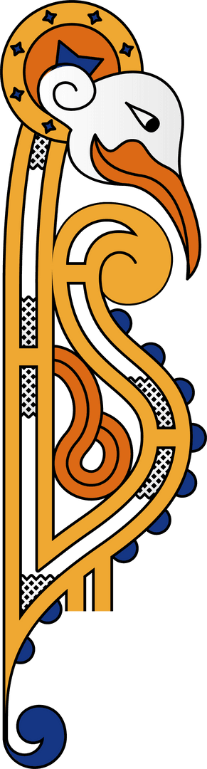 Ornamental Abstract Bird with Stars on Transparent Background