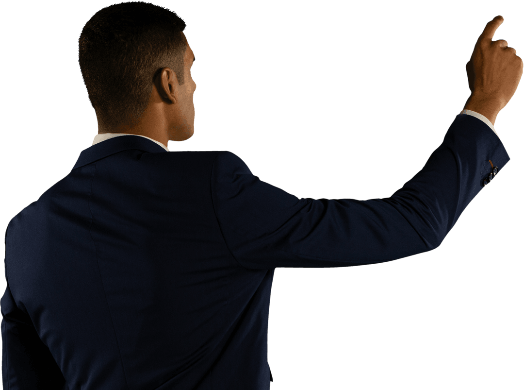 Rear View of Man Touching Transparent Virtual Interface