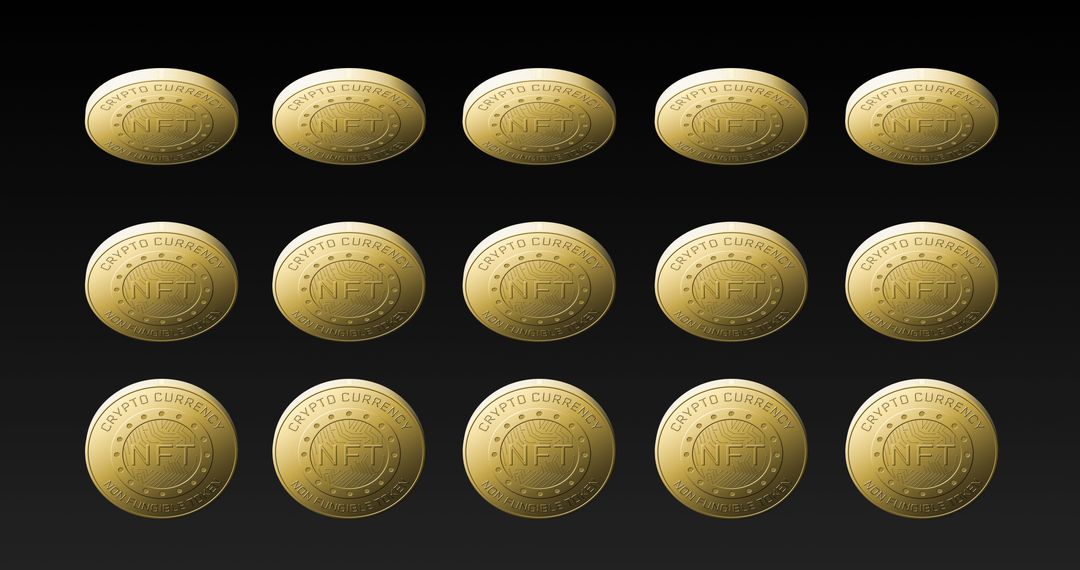 Rows of Golden NFT Coins on Black Background