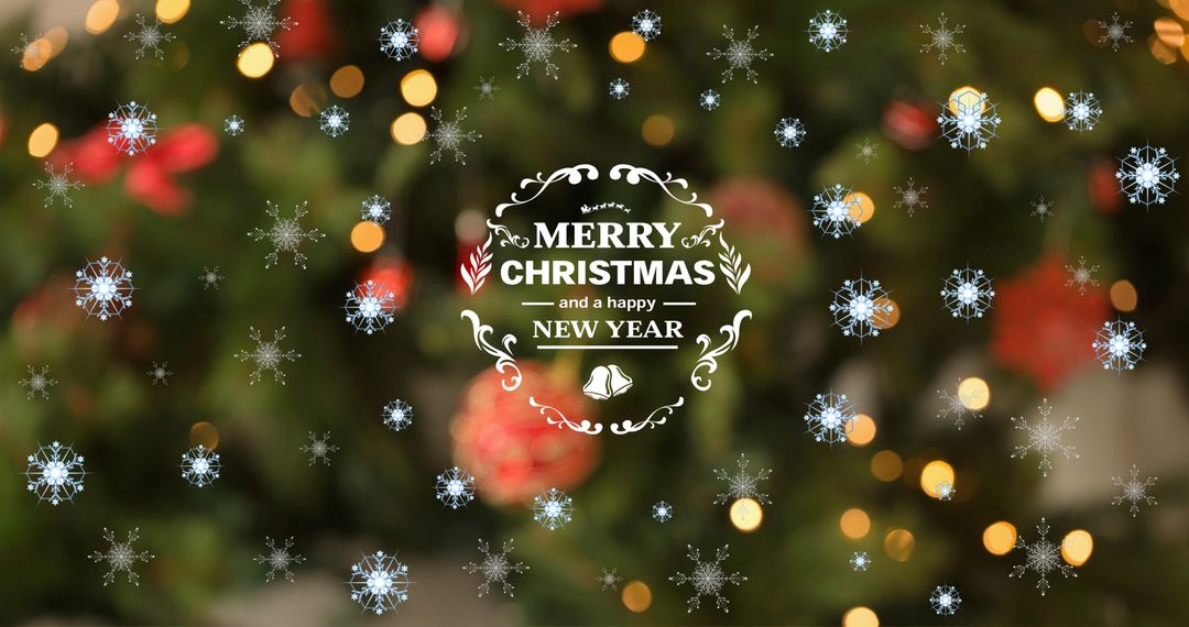 Festive Merry Christmas Greeting Card Overlay on Blurred Tree