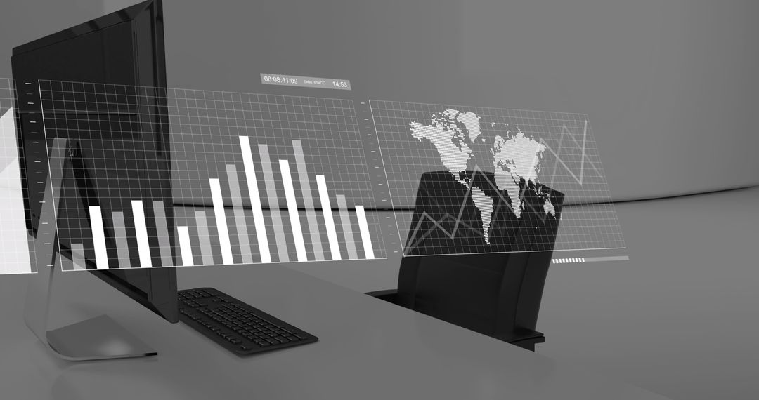Digital interface displaying financial analytics in office setting