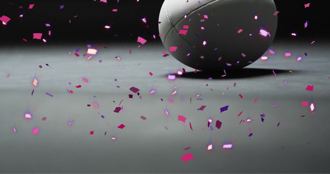 Celebration Rugby Ball with Colorful Confetti in Motion