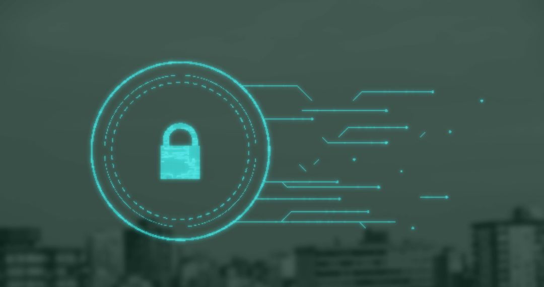 Digital Padlock Symbolizing Cybersecurity in Urban Environment
