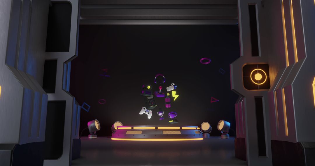 Futuristic Neon Game Controllers and Sound Devices Display