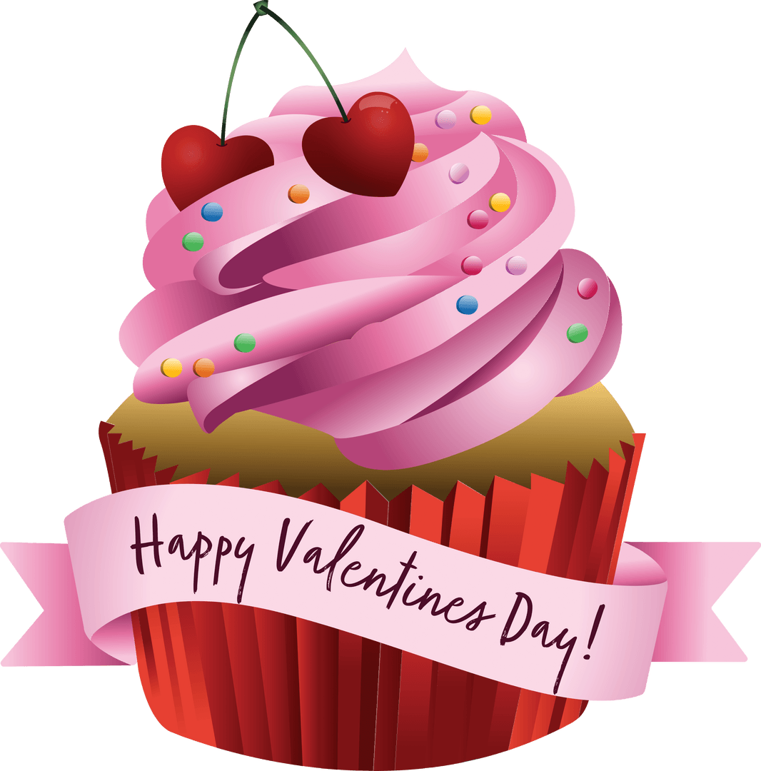 Valentine's Day Cupcake Illustration on Transparent Background