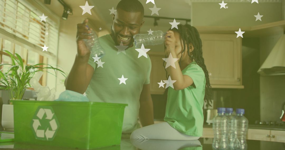 Father and Daughter Enjoying Recycling Activity Together at Home