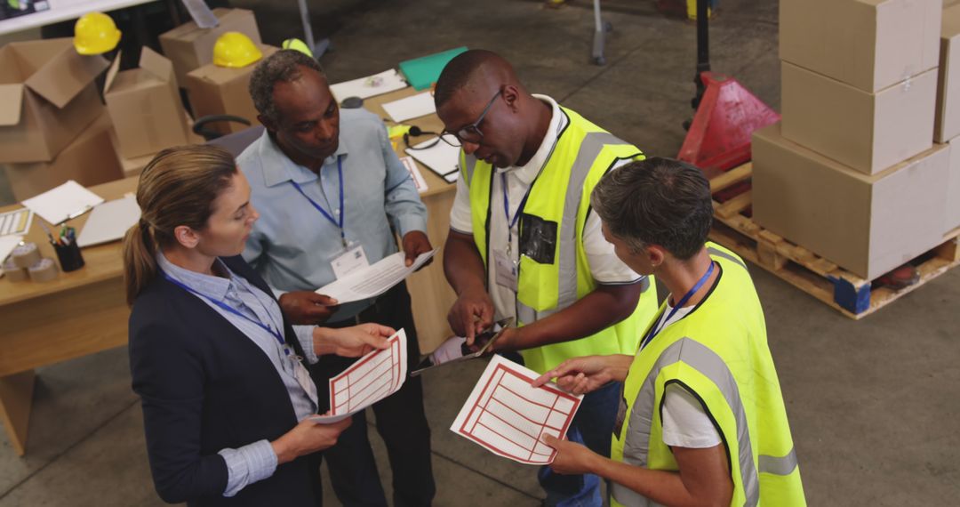 Warehouse Team Collaborating on Inventory Management Task