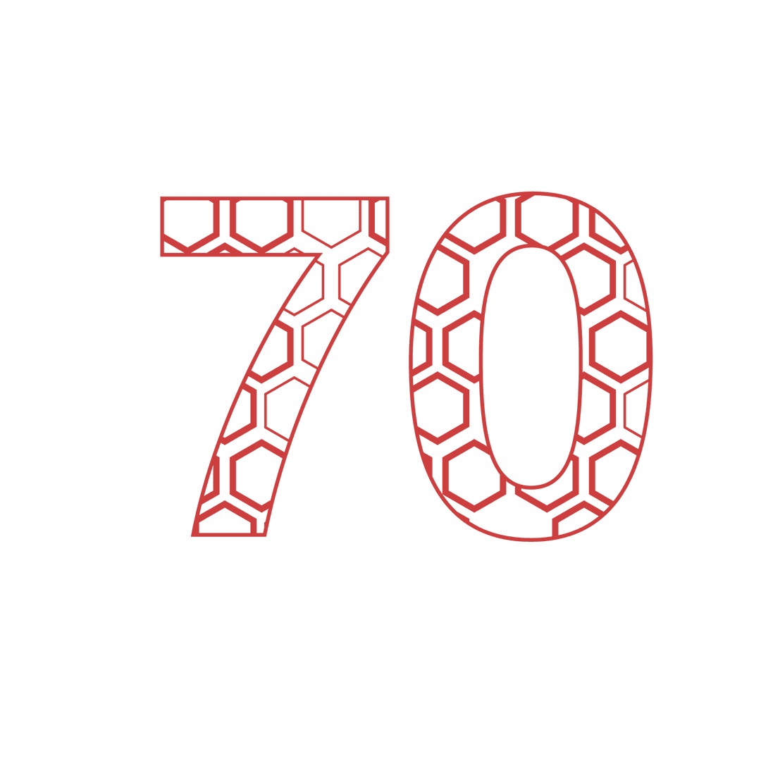 Decorative Red Number 70 on Transparent Background Celebration