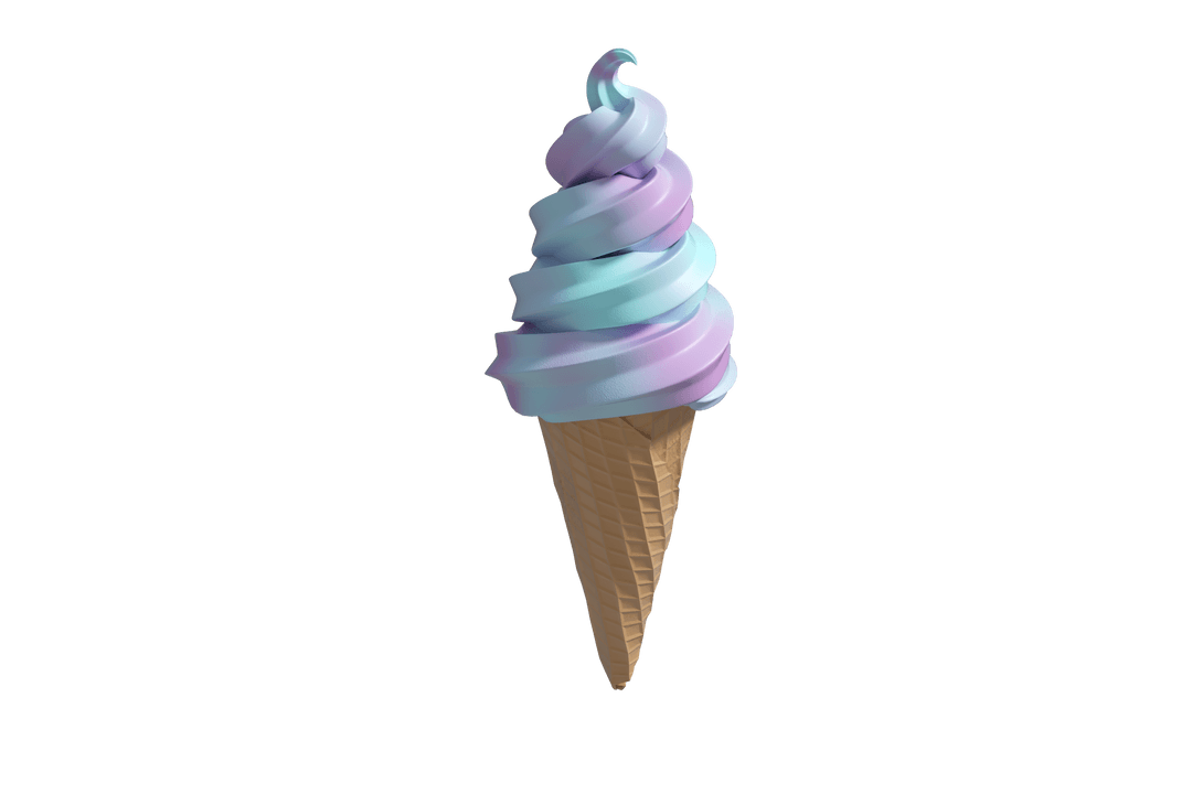Vector Ice Cream Cone in Pastel Swirl on Transparent Background