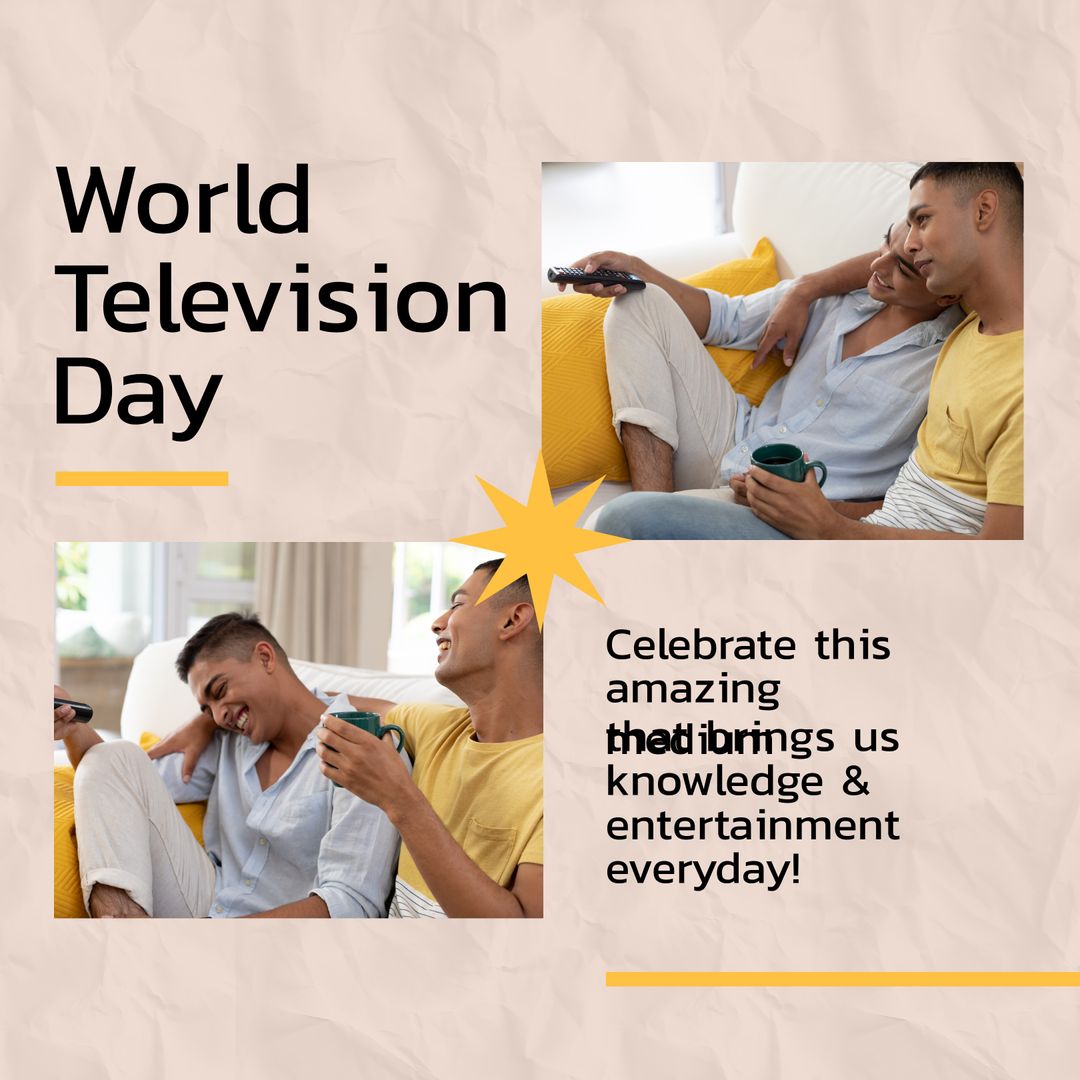 Men Relaxing with Television on World Television Day Celebration