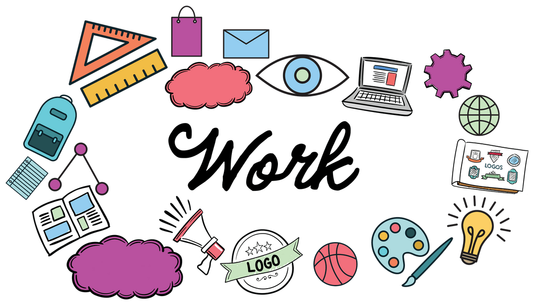 Transparent Work Text with School Subject Icons