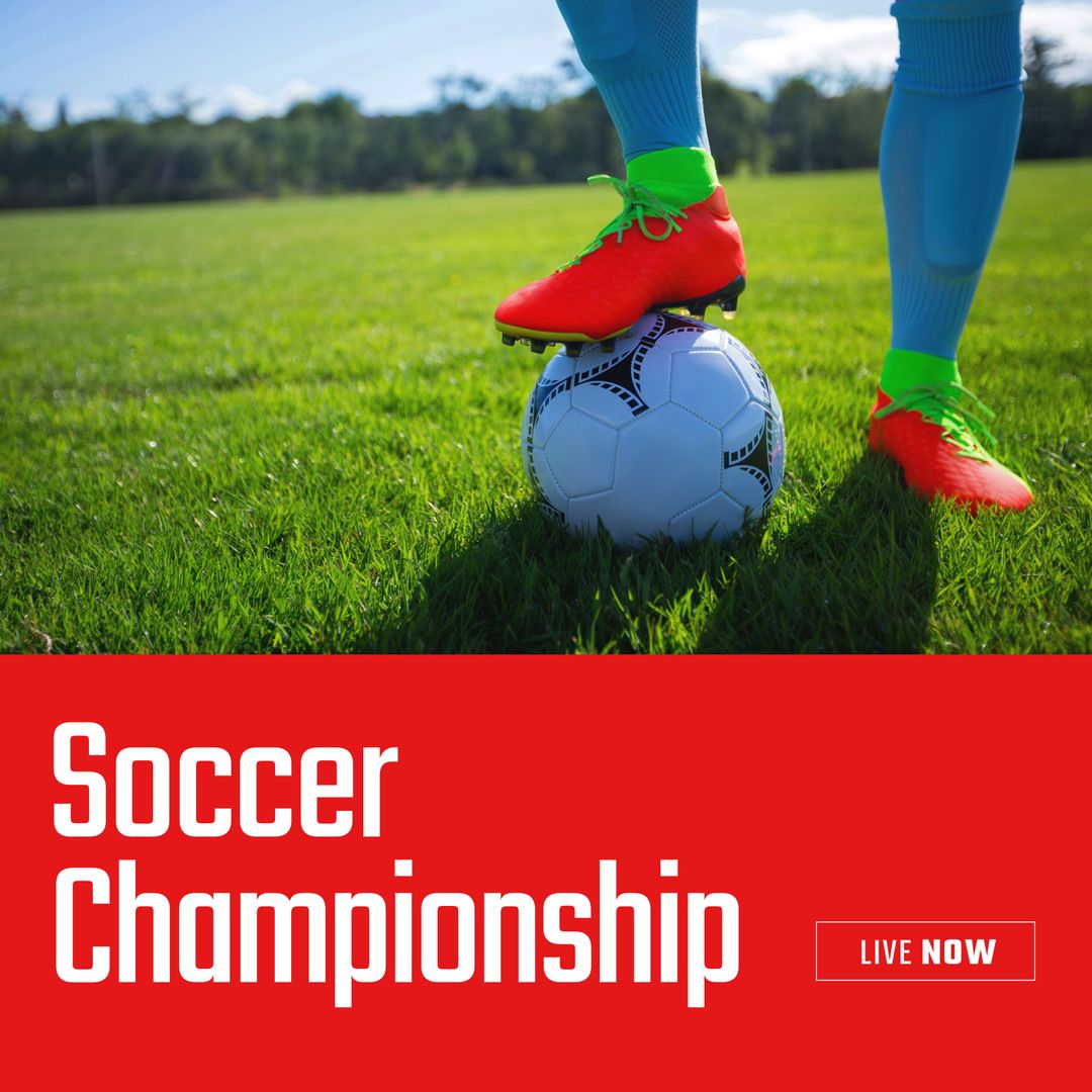 Soccer Championship Announcement with Player on Pitch