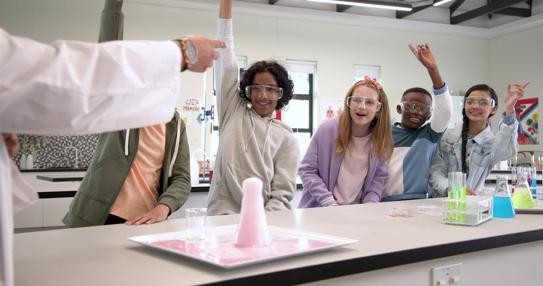 Students Excitedly Observing Science Experiment in Modern Laboratory