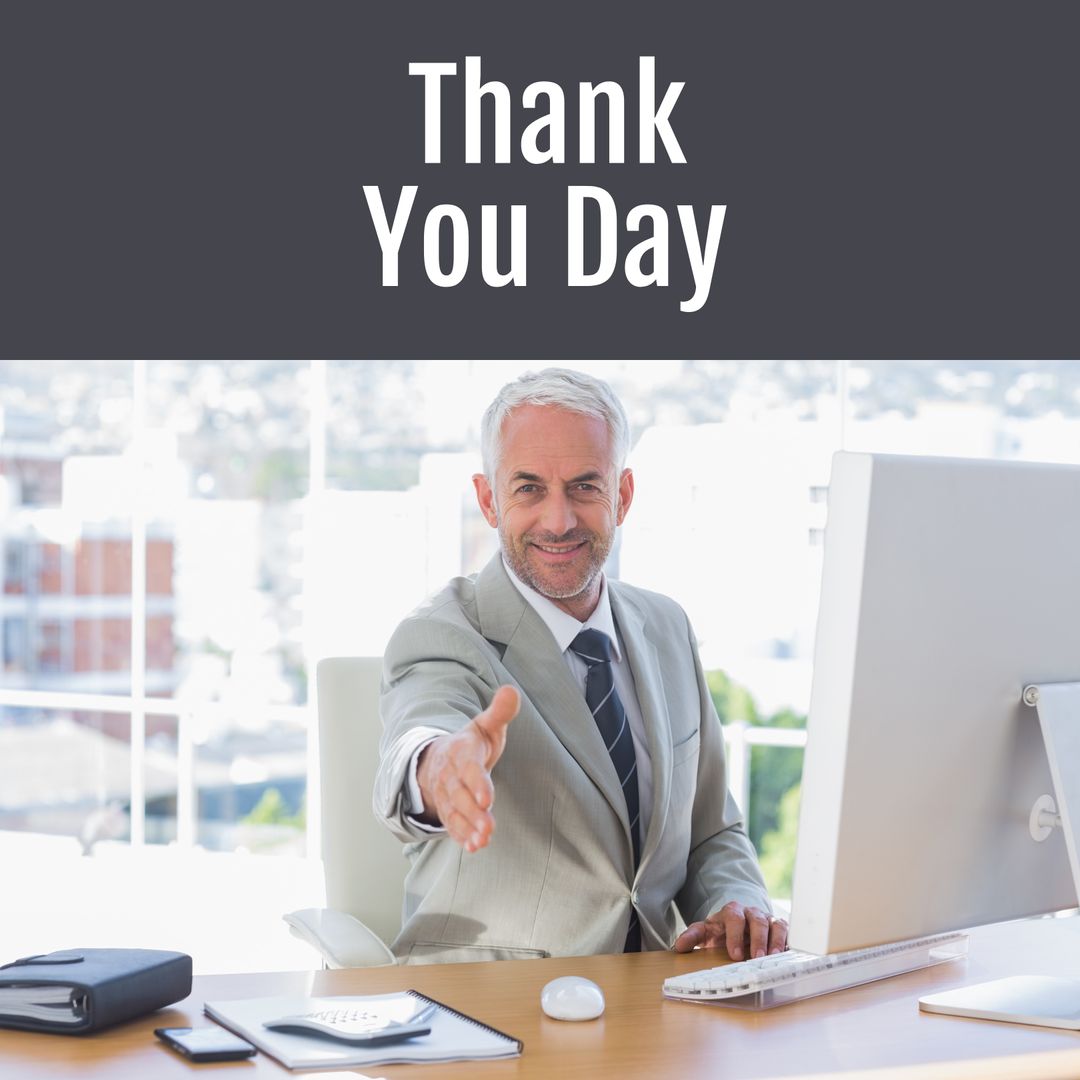 Businessman Offering Handshake in Office for Thank You Day