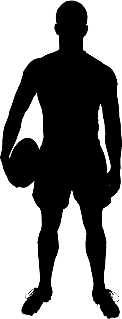 Rugby Silhouette with Ball on Transparent Background