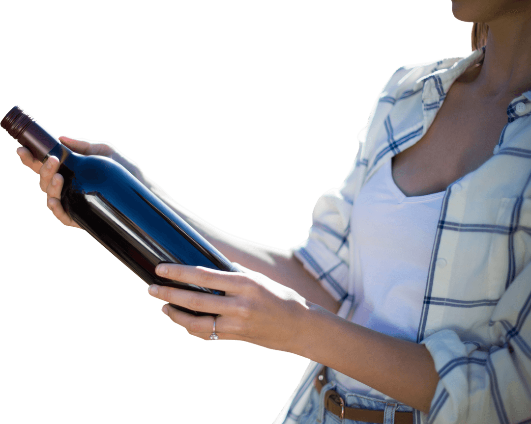 Close-up Transparent Background Woman Holding Wine Bottle