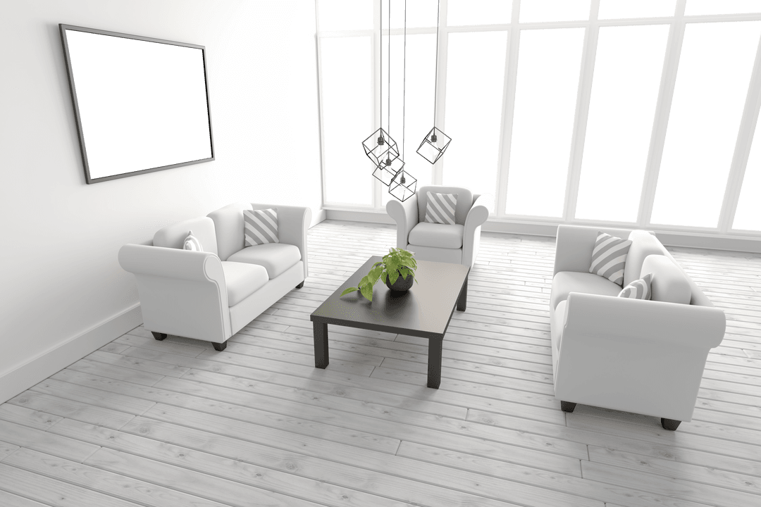 Modern Minimalist Living Room with Transparent Bright Aesthetic