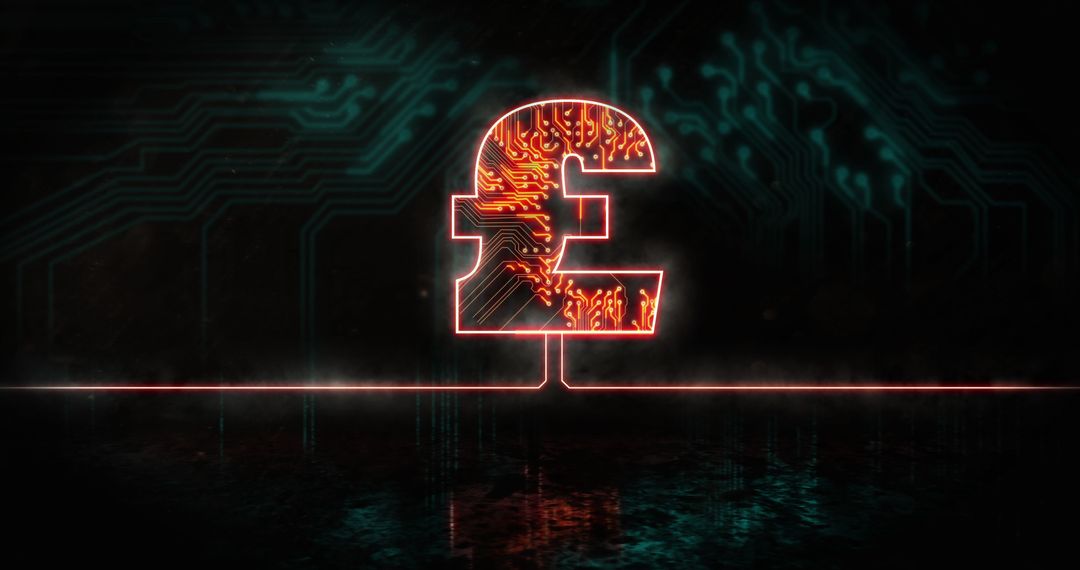 Futuristic Glowing Pound Symbol with Digital Interface Background