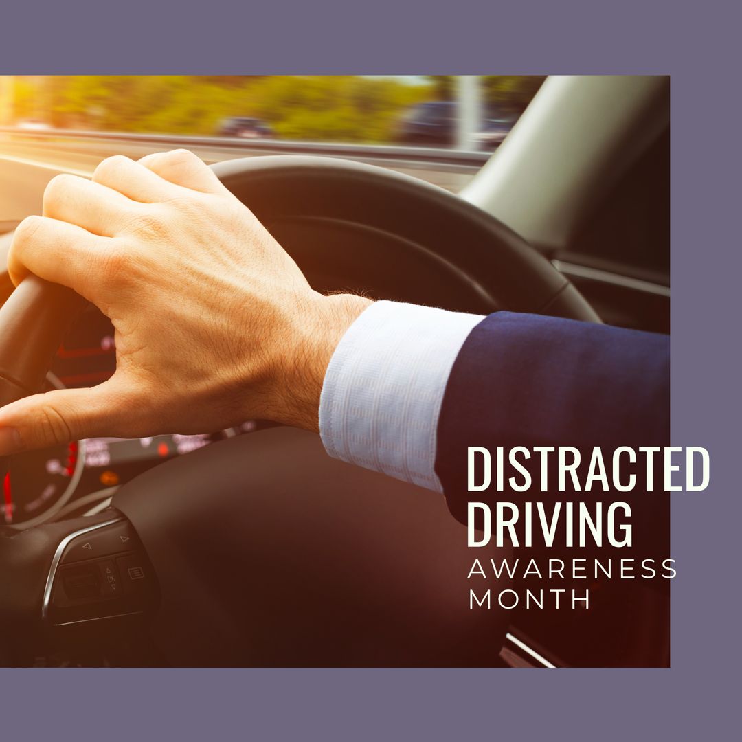 Distracted Driving Awareness Month Concept with Focus on Driver's Hand - Download Free Stock Templates Pikwizard.com