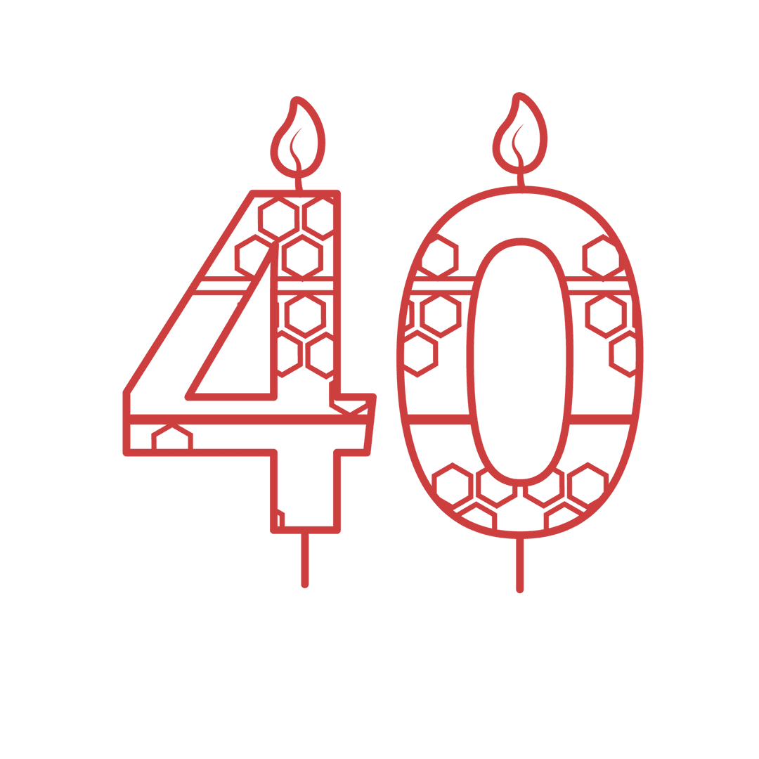 Red Decorative Number 40 Birthday Candles on Transparent Background