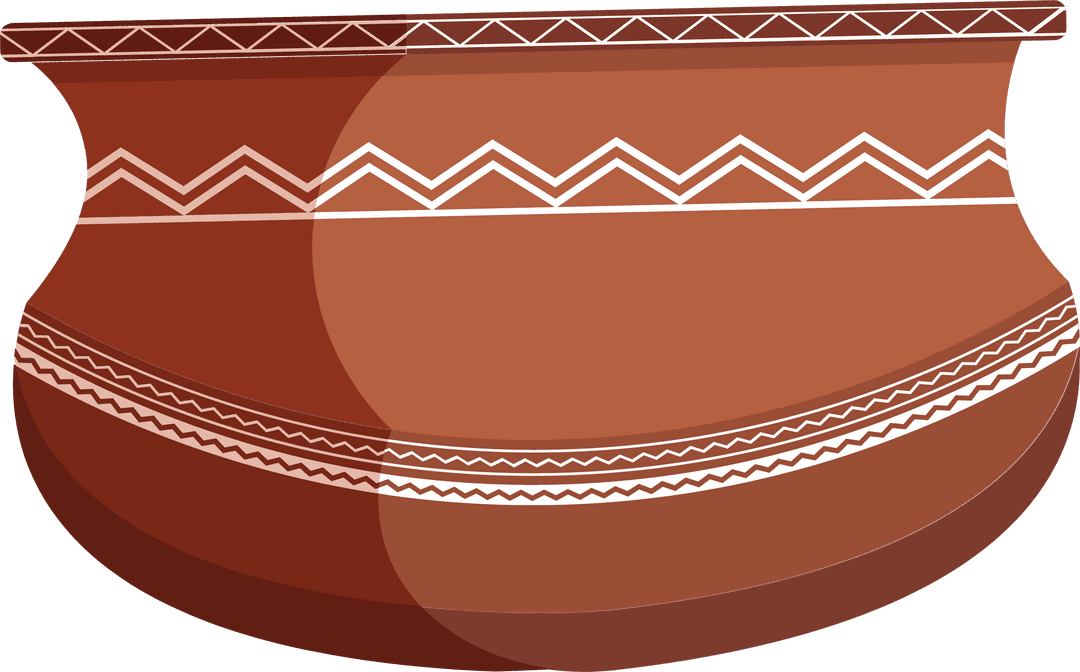 Clay Pot with Geometric Patterns, Minimalist Art on Transparent