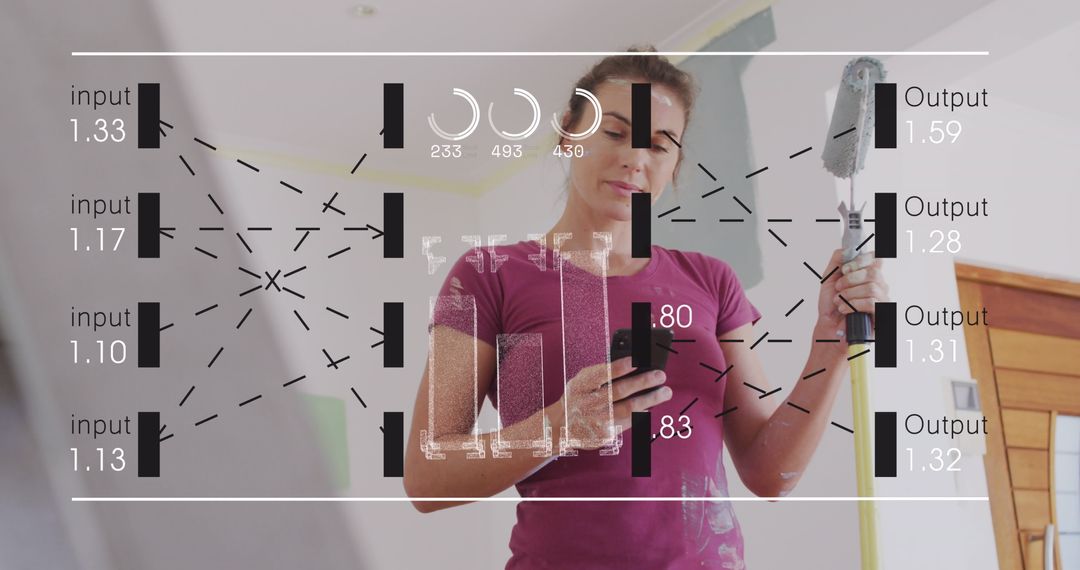 DIY Home Painter Using Smartphone While Renovating Wall Interior