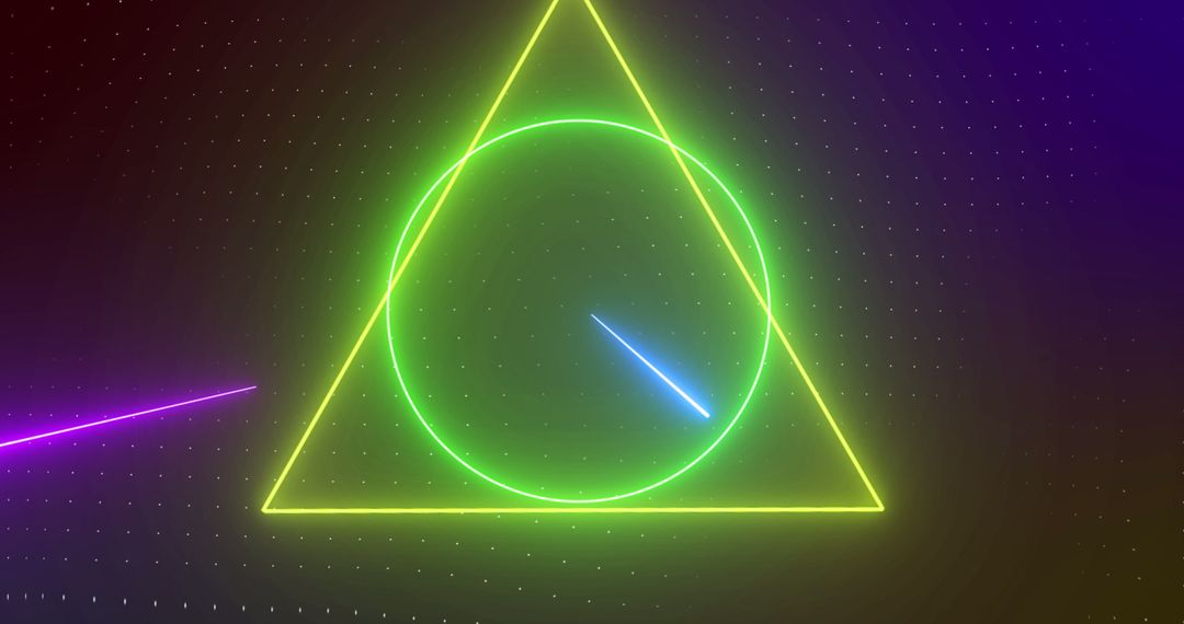 Vibrant Neon Shapes and Laser Streaks on Dark Background