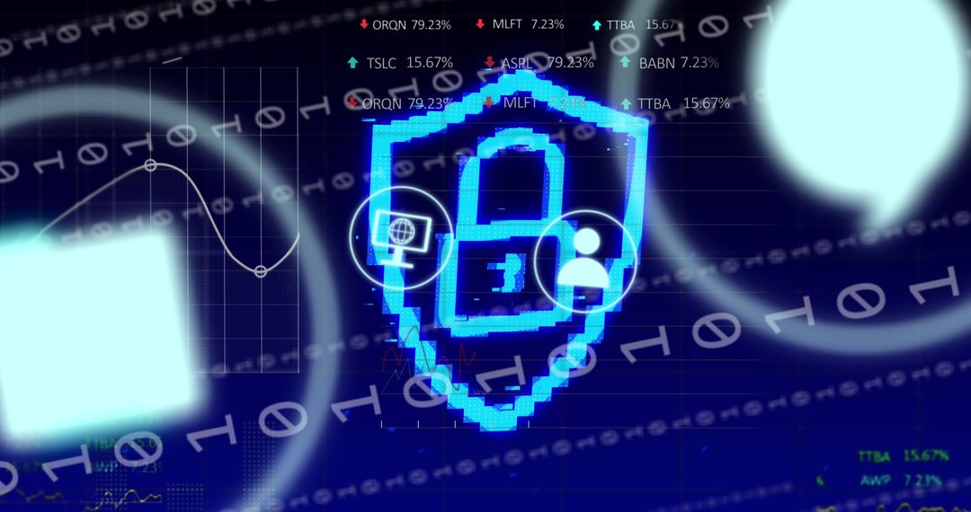 Digital Security Concept with Lock Icon and Data Charts