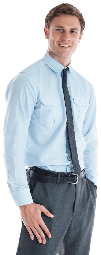 Transparent Smiling Businessman in Professional Attire Standing