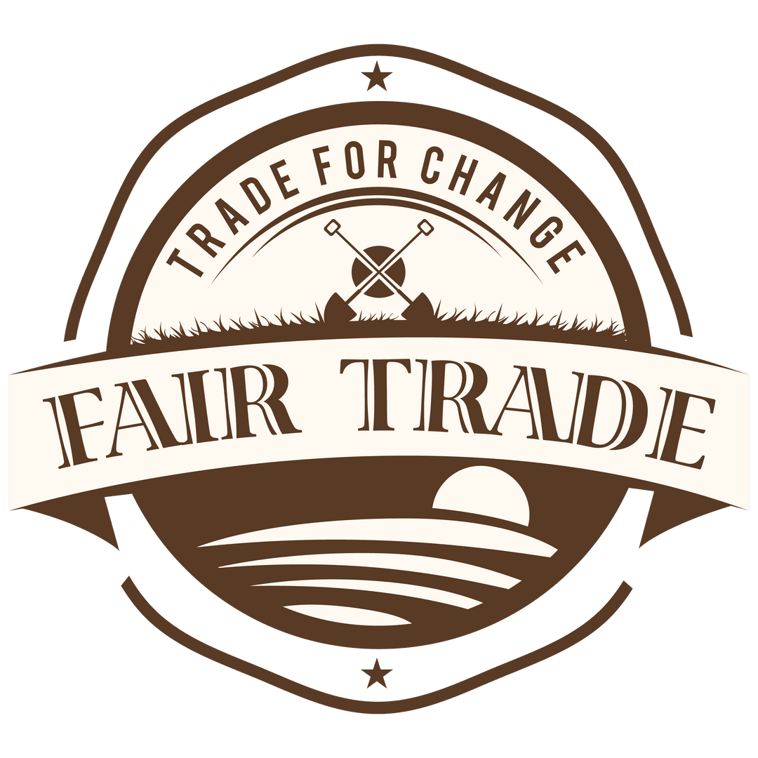 Transparent Fair Trade Badge Design on Brown Hexagon