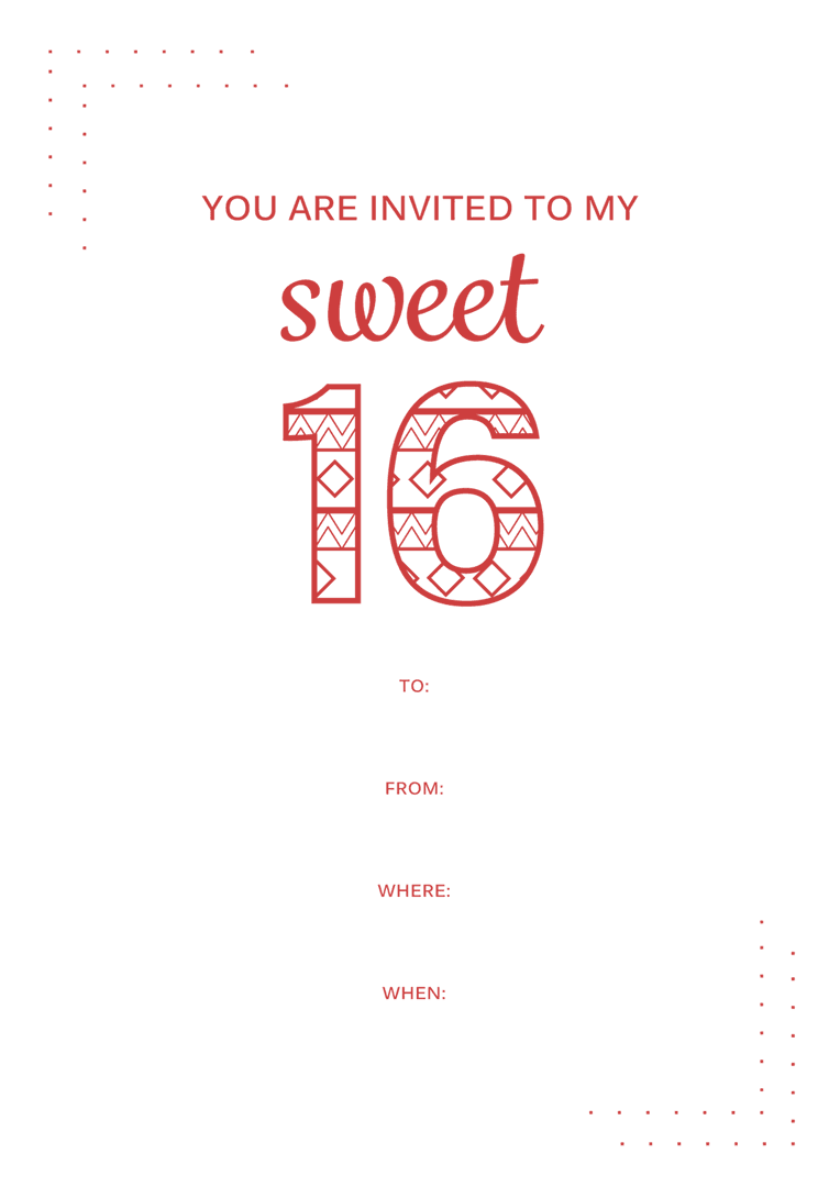 Sweet 16 Birthday Invitation on Transparent Background