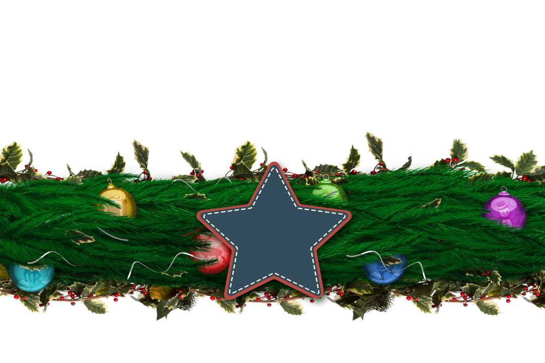 Transparent Decorative Fir Branch Christmas Garland with Ornaments and Star - Download Free Stock Images Pikwizard.com