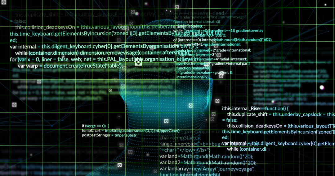 Digital Head and Data Visualization in Futuristic Grid