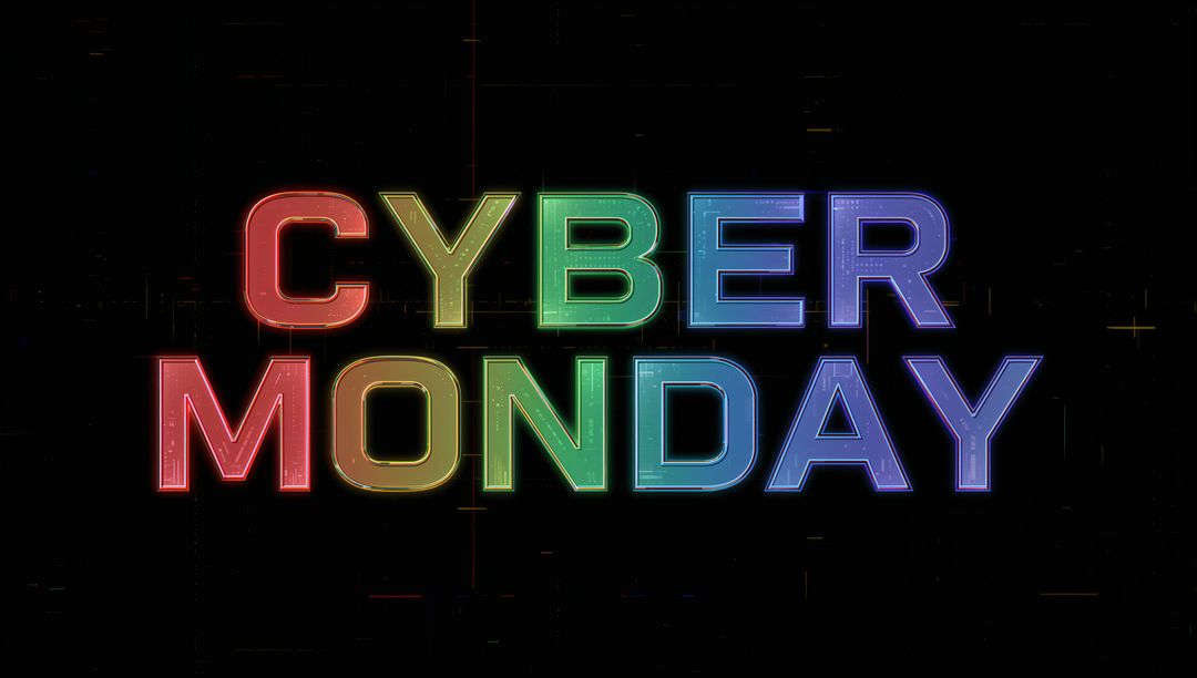 Cyber Monday Neon Banner Featuring Multicolor Glitch and Futuristic Digital Glow